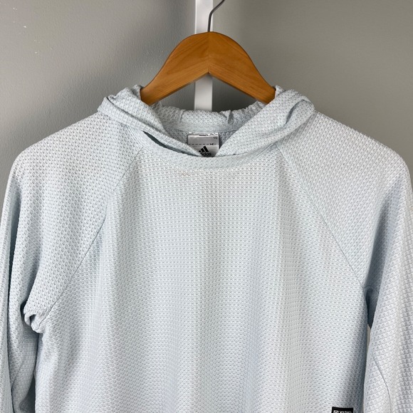 Adidas Adapt to Chaos Hoodie Shirt Top Womens Medium Light Blue Waffle Knit Crop - Picture 2 of 5